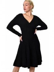 γυναικείο πλεκτό φόρεμα με σχέδιο στην λαιμόκομψη μαύρο 22552