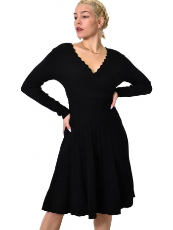 γυναικείο πλεκτό φόρεμα με σχέδιο στην λαιμόκομψη μαύρο