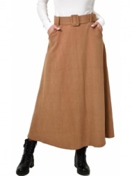 γυναικεία φούστα κοτλέ με ζώνη μπεζ 22585