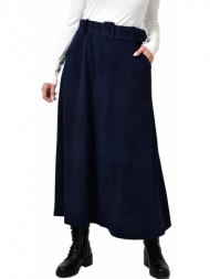 γυναικεία φούστα κοτλέ με ζώνη μπλε σκούρο 22597