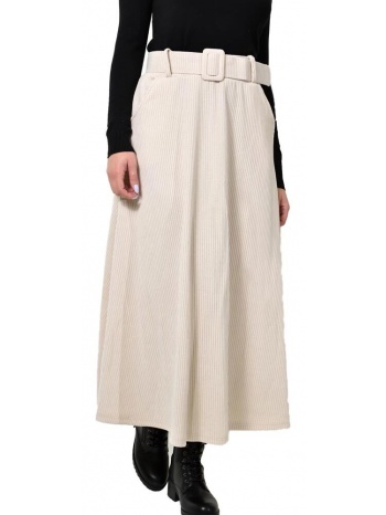 γυναικεία φούστα κοτλέ με ζώνη εκρού 22599