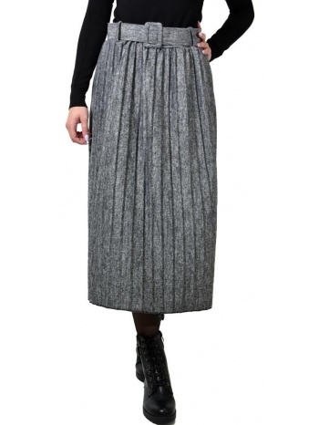 γυναικεία φούστα πλισέ με ζώνη γκρι 22607
