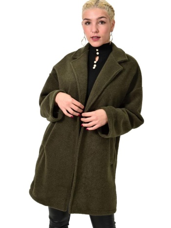 γυναικείο παλτό μονόχρωμο χακί 22478