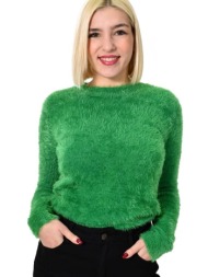 γυναικείο χνουδωτό πουλόβερ με στρογγυλή λαιμόκοψη πράσινο 22840