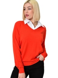 γυναικεία oversized μπλούζα με γιακά πορτοκαλί 22902
