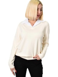 γυναικεία oversized μπλούζα με γιακά εκρού 22905