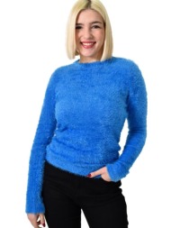 γυναικείο χνουδωτό πουλόβερ με στρογγυλή λαιμόκοψη γαλάζιο 22837
