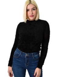 γυναικείο χνουδωτό πουλόβερ με στρογγυλή λαιμόκοψη μαύρο 22838