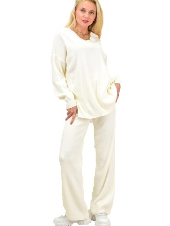 γυναικείο πλεκτό σετ με v λαιμόκοψη λευκό 22927