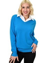 γυναικεία oversized μπλούζα με γιακά γαλάζιο 23110