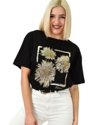 γυναικείο t-shirt με σχέδιο λουλούδια μαύρο 23136