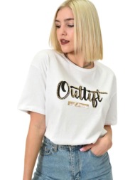 γυναικείο t-shirt με σχέδιο και στρας λευκό 23145