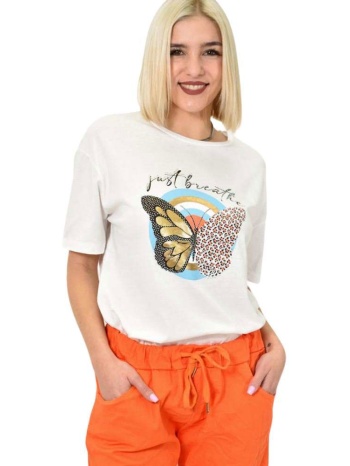 γυναικείο t-shirt με σχέδιο just breath λευκό 23175