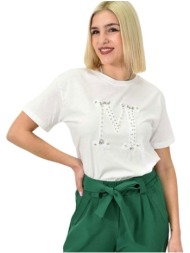 γυναικείο t-shirt με στρας μ λευκό 23181
