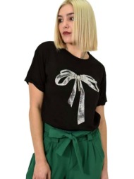 γυναικείο t-shirt με σχέδιο φιόγκο μαύρο 23187