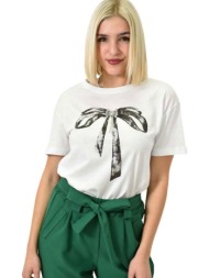 γυναικείο t-shirt με σχέδιο φιόγκο λευκό 23188