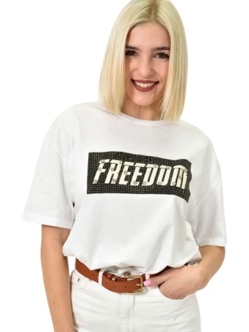 γυναικείο t-shirt με σχέδιο freedom λευκό 23141