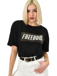 γυναικείο t-shirt με σχέδιο freedom μαύρο 23140