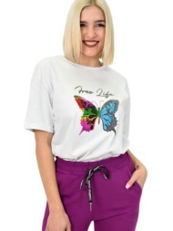 γυναικείο t-shirt με σχέδιο πεταλούδα λευκό 23147