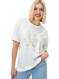 γυναικείο t-shirt με σχέδιο φτερά λευκό 23149