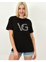 γυναικείο t-shirt με σχέδιο και στρας vg μαύρο 23150