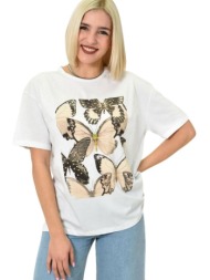 γυναικείο t-shirt με σχέδιο πεταλούδες λευκό 23155