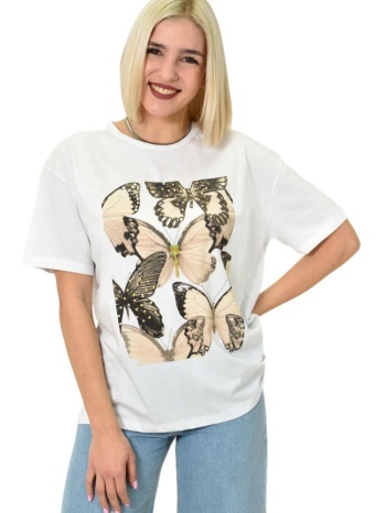 γυναικείο t-shirt με σχέδιο πεταλούδες λευκό 23155