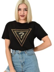 γυναικείο t-shirt με σχέδιο και στρας μαύρο 23156