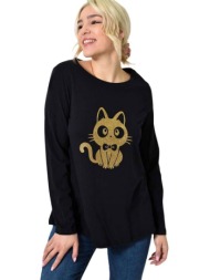 μονόχρωμη μπλούζα με χρυσό τύπωμα μαύρο 23282