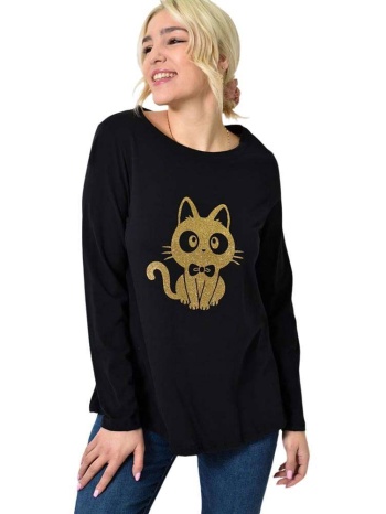 μονόχρωμη μπλούζα με χρυσό τύπωμα μαύρο 23282