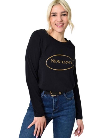 μονόχρωμη μπλούζα με χρυσό τύπωμα μαύρο 23284