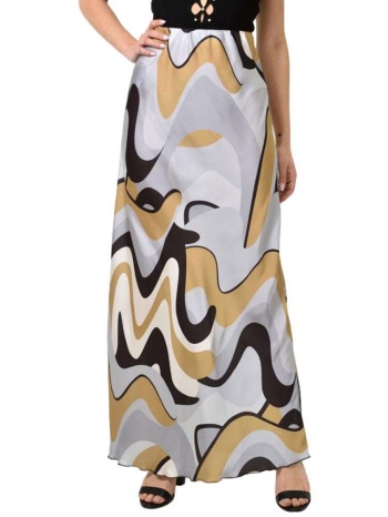 μaxi φούστα σατέν με σχέδιο λαδί 23518