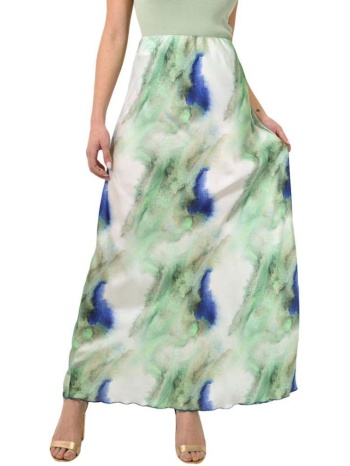 midi φούστα σατέν με σχέδιο πράσινο 23528