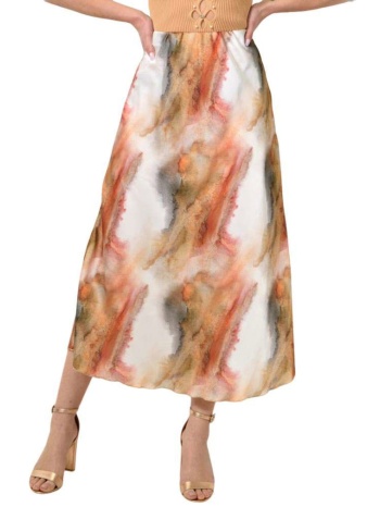 midi φούστα σατέν με σχέδιο πορτοκαλί 23527