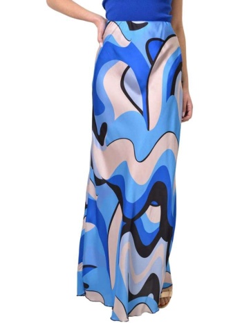 μaxi φούστα σατέν με σχέδιο μπλε ρουά 23516