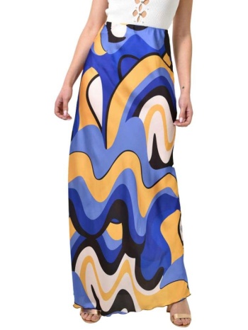 μaxi φούστα σατέν με σχέδιο μωβ 23517