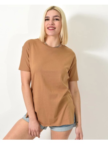 t-shirt μονόχρωμο oversized καφέ 23557