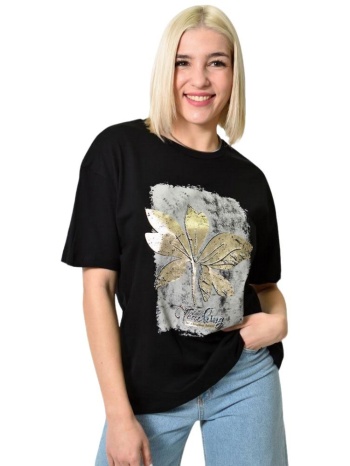 γυναικείο t-shirt με στρας μαύρο 23771