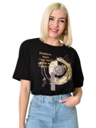γυναικείο t-shirt με στρας μαύρο 23769