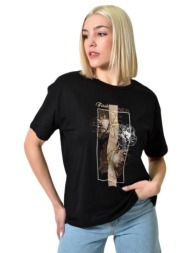 γυναικείο t-shirt με στρας μαύρο 23775