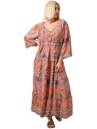 γυναικείο φόρεμα boho με ζώνη ροζ 23883