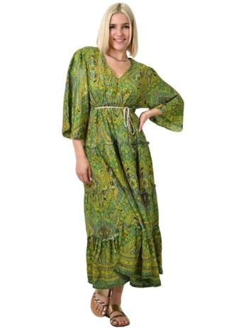 γυναικείο φόρεμα boho με ζώνη πράσινο 23887