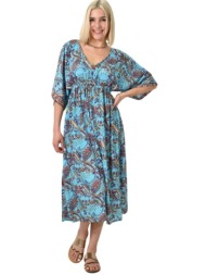 γυναικείο μεταξωτό boho φόρεμα midi γαλάζιο 23902