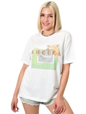 γυναικείο t-shirt με στρας aurora λευκό 23963