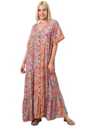 γυναικείο μεταξωτό boho φόρεμα με κουμπιά βεραμάν 23865