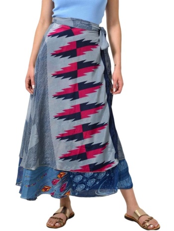 γυναικεία φούστα μεταξωτή διπλής όψεως boho μπλε 23947