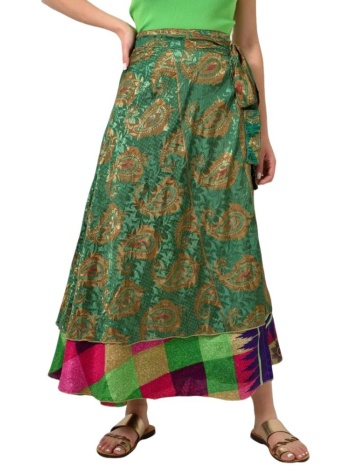γυναικεία φούστα μεταξωτή διπλής όψεως boho πράσινο 23950