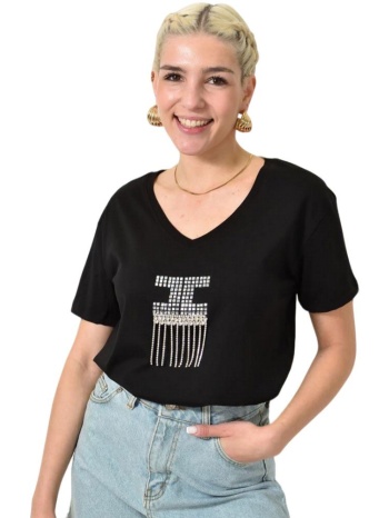t-shirt με στρας μαύρο 24151