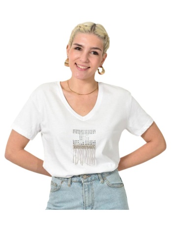 t-shirt με στρας λευκό 24150