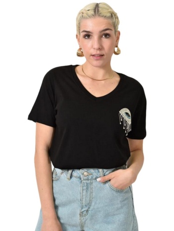 t-shirt με στρας μαύρο 24156